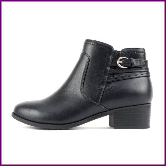 Women's Ankle Booties with Back Strap Side Zipper Low Heel Elastic Gore